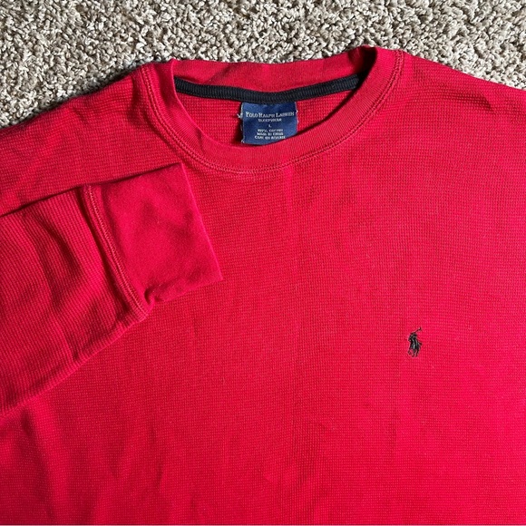 Polo Ralph Lauren Thermal sleepwear shirt Large red cotton mens waffle knit - Picture 7 of 7